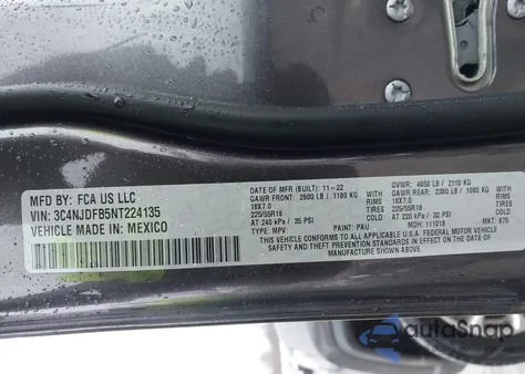 2022 Jeep Compass Latitude Lux 4X4 from USA, damaged, VIN 3C4NJDFB5NT224135